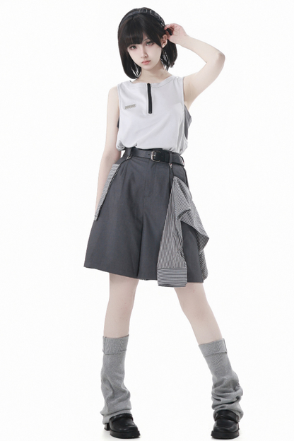 hooded pants top jacket Mode half vest sleeveless +