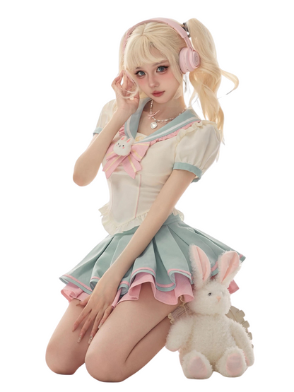 Sailor Shirt Collar Ice + Rabbit Water Skirt