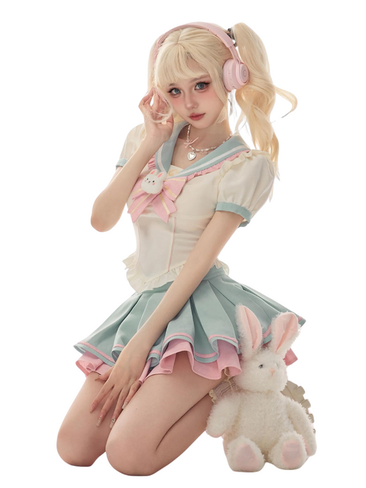 Sailor Shirt Collar Ice + Rabbit Water Skirt