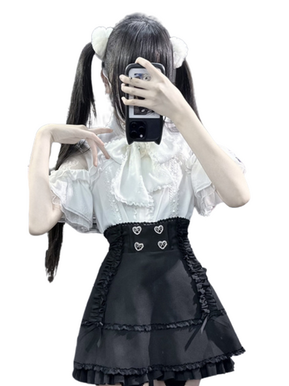 シャツ シアーリボン ショルダーレース