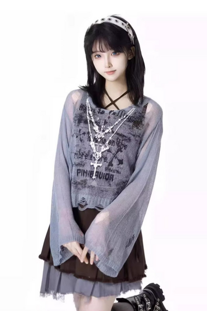 スカート + ブルーのビスチェトップ、ダークチェック、Y2K、アシンメトリー