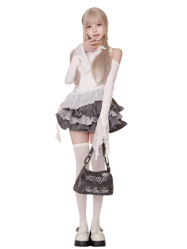 スカートトップ + クロスエンジェル ホワイトグレー