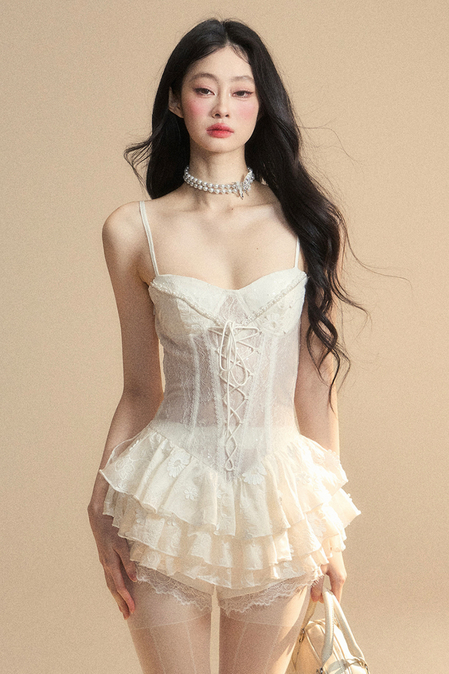 One-Shoulder French Cami Spitzenkleid Soul