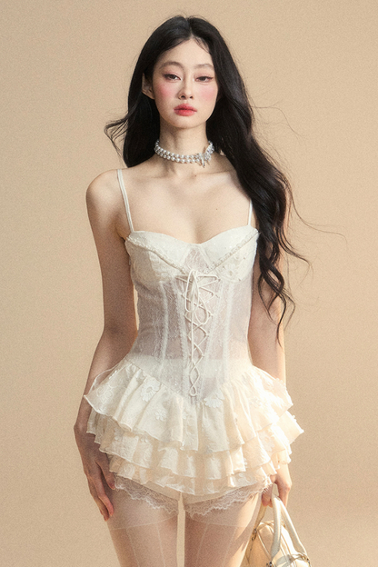 One-Shoulder French Cami Spitzenkleid Soul