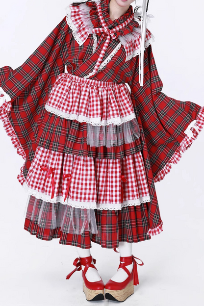 レッドシック着物レトロチェックスカート