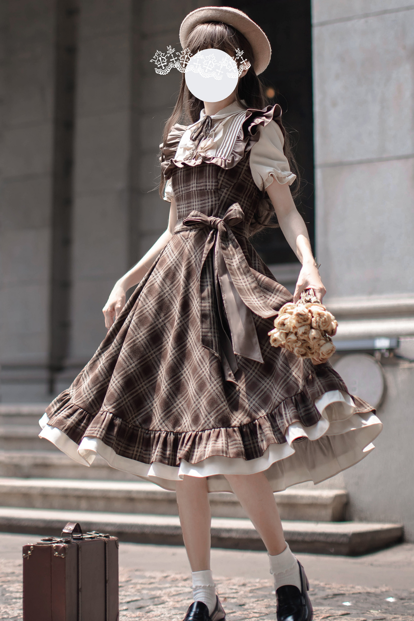 Ribbon + Retro Dress Check Tie Flared