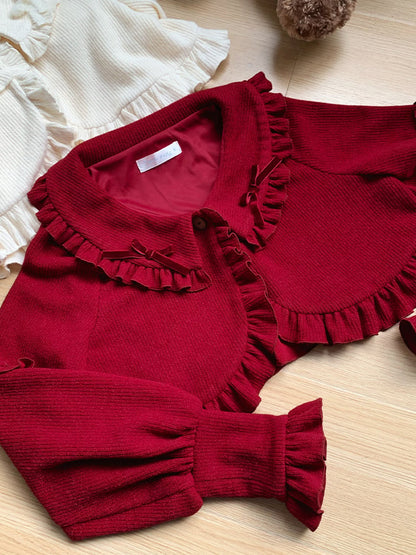 Winter Autumn Ruffle for Cardigan Cropped Red and Trimming