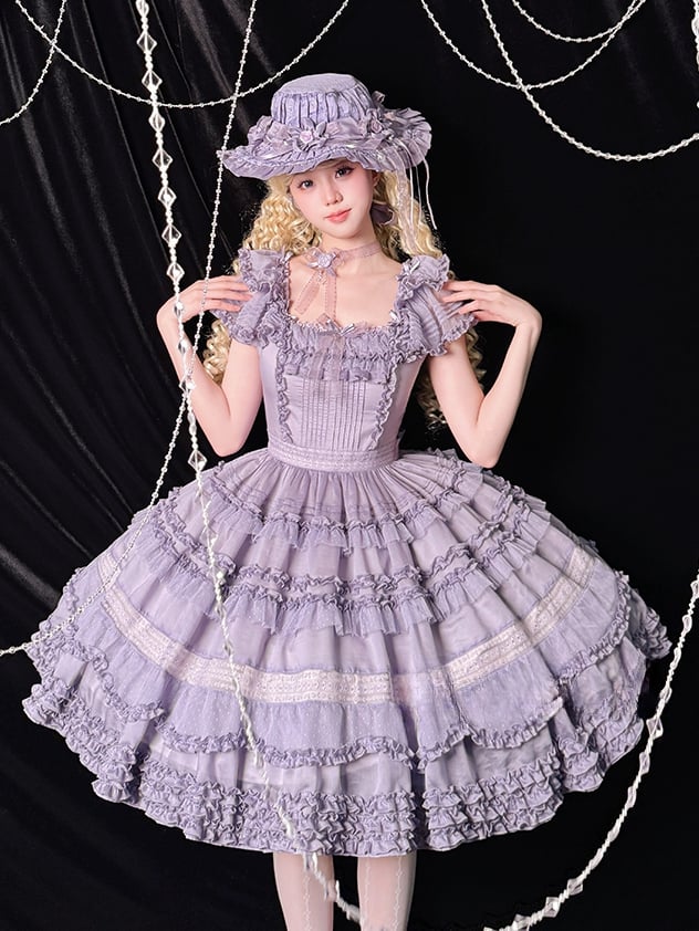 Rüschendetails und Lolita-Besätze Lila Klassisches Plisseekleid Elegant