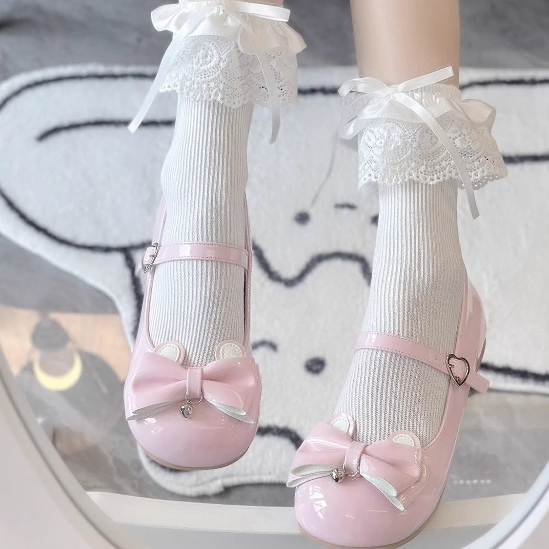 Lolita Mary Jane Mid Heel Shoes – Sweet Original Lolita Floral Bell Pumps