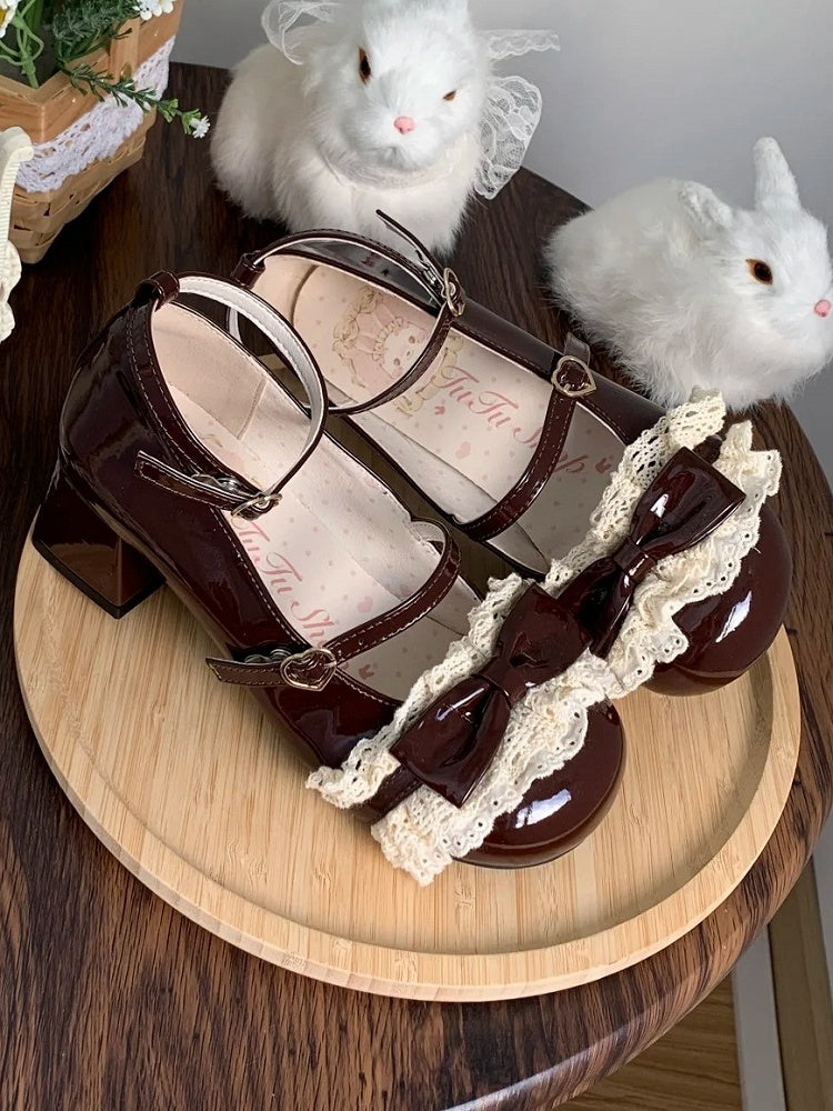 Edging Sweet - Mid Brown Mary Heel with Lace Style Janes