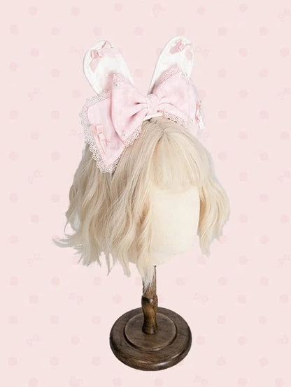 ウサギの蝶結びと白/黒の耳 KC ピンク