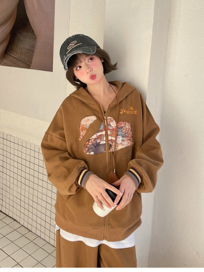 Fashion Long/Short Print Hoodie Brown Millard Vintage Version Prince