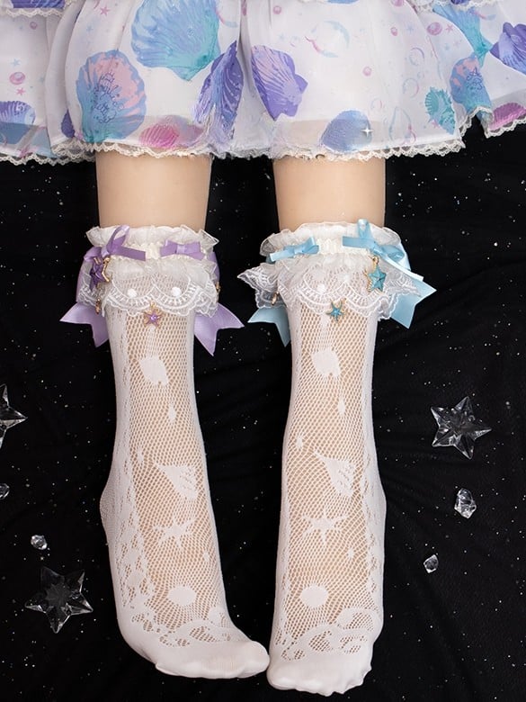 Charm White/Blue/Purple/PurpleBlue Starfish With Socks Calf Cuffs Lace Detachable Hollow-out