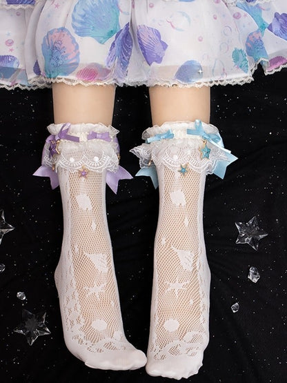 Charm White/Blue/Purple/PurpleBlue Starfish With Socks Calf Cuffs Lace Detachable Hollow-out