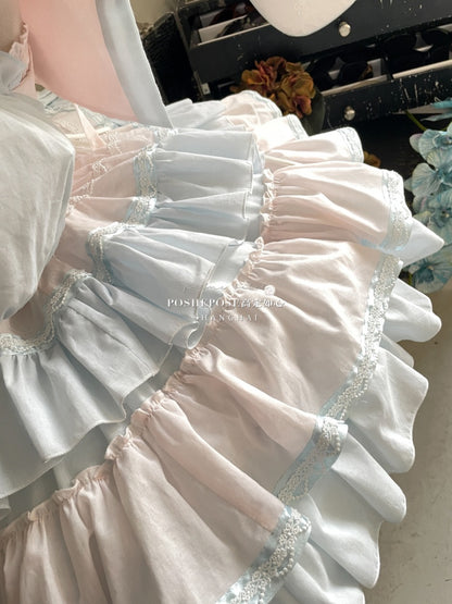 Pink and Blue Princess Corset Puffy Dress Tiered Ruffle Skirt Full Set