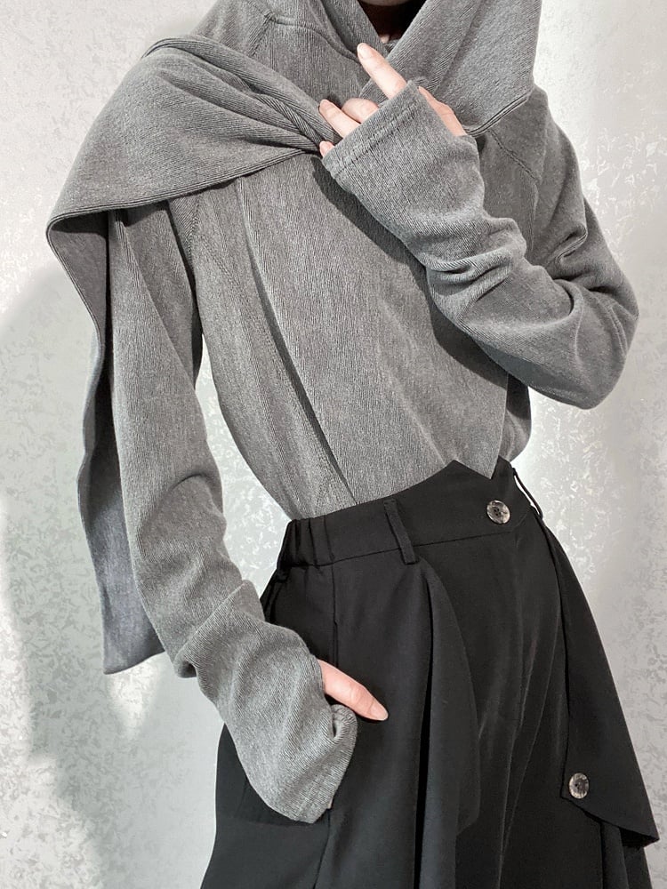 Cuffs with Scarf Neck Long-sleeve Hoodie Thumbhole