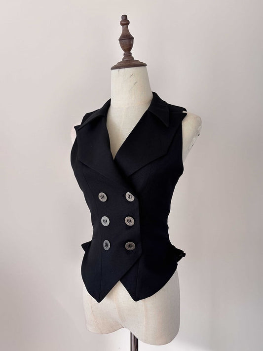 Ouji Lolita Gothic Double-Breasted Waistcoat Black