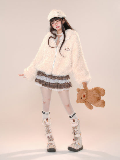 ティアードスカート リボンアクセント ブラウン チェック柄