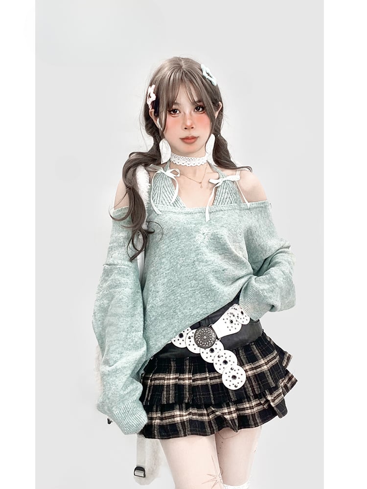 ブラックチェック柄ハイウエストティアードスカート