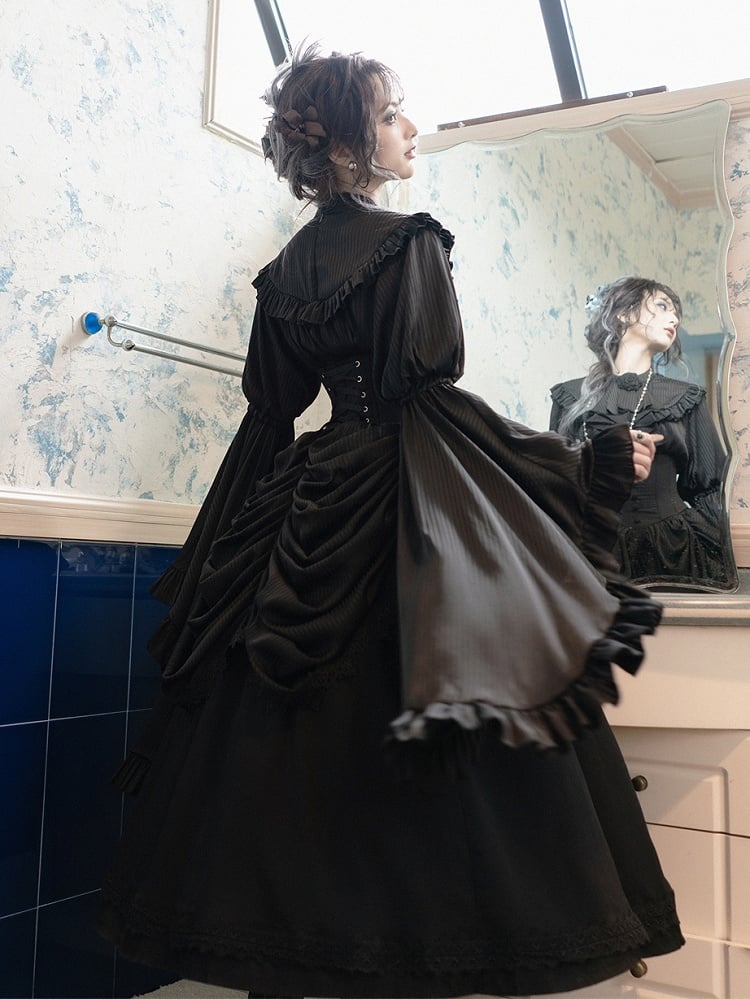 Black Gothic Lolita Corset Belt Waist Boned Aristocrat Victorian Skirt High