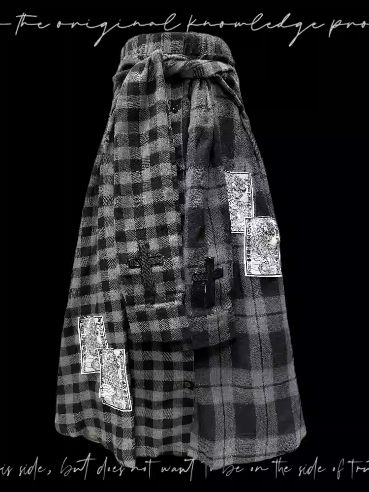 Faux Punk Plaid Rock Dunkelgrau Kreuz und Drachen Applikationen Wasteland Zweiteiler