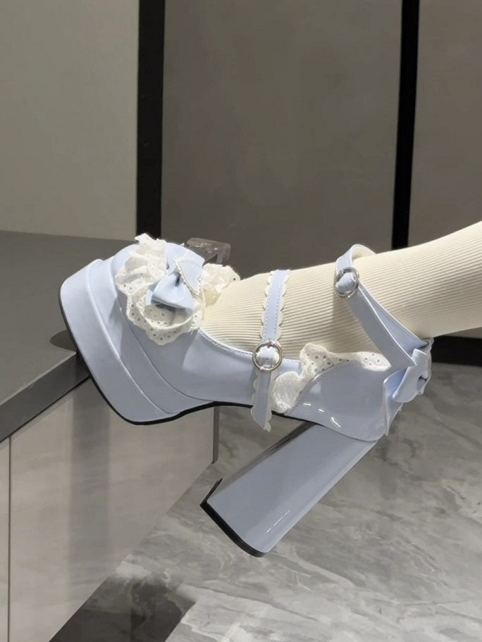 Light Sweet PU Heels Lolita Circle High Buckle with Blue