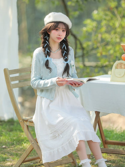 Yume Kawaii Blue Floral Embellishment Knitted Cardigan