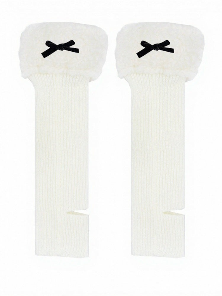 Four Colors Knit Plush Trim Leg Warmers with Bow - ModaSwings