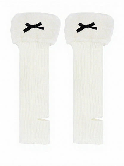 Four Colors Knit Plush Trim Leg Warmers with Bow - ModaSwings