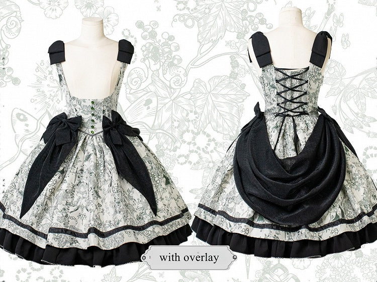 Basque Lolita Bust Jumper Skirt Under Waist Straps Shoulder Green Bowknot