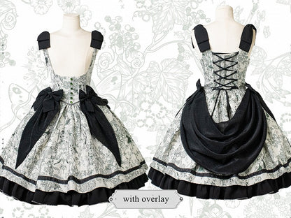 Basque Lolita Bust Jumper Skirt Under Waist Straps Shoulder Green Bowknot