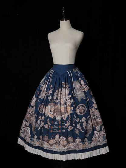 Rock Korsett Print Blau Schiff Lolita Gürtel Pirat Dunkle Taille