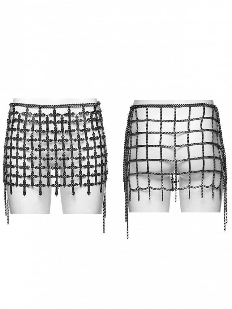 Cutout Design Cross Chain Punk Style Skirt - Punk Rave