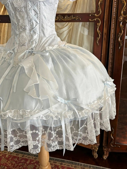 Blue Sweetheart Neckline Boning Corset Ribbon Bow OP Dress - Iris fleur