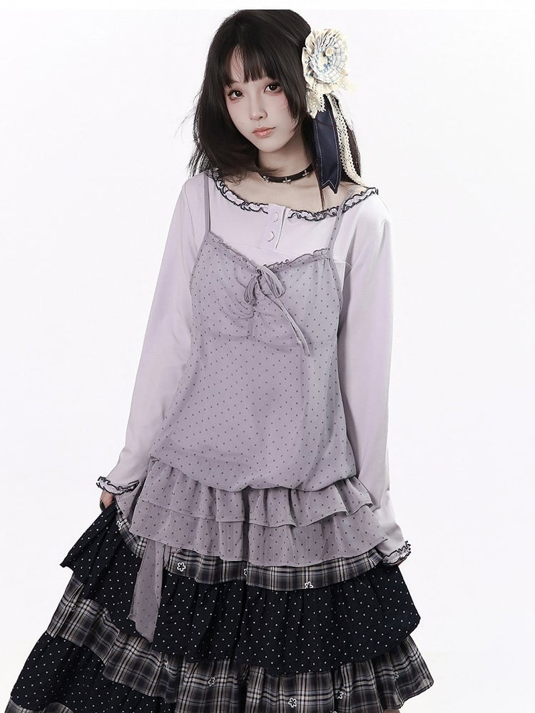 Dusty Purple Long Sleeve Blouse Ruffle Details - PINK SAVIOR
