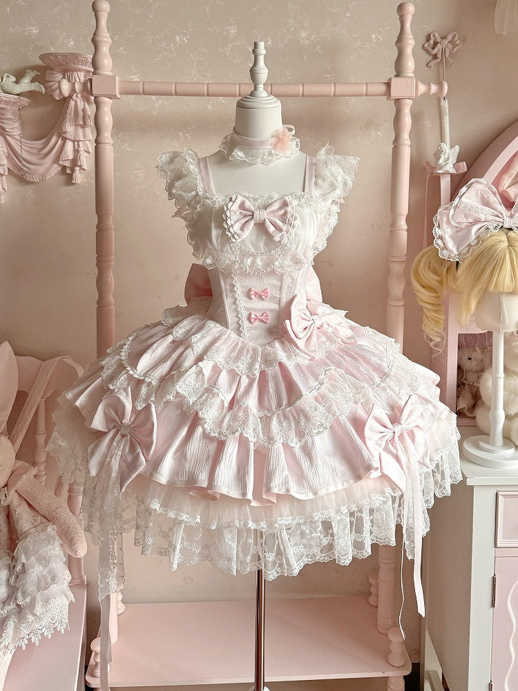 Pink Balletcore Princess Lolita Corset JSK with Lace Trim - Windsor Sweet Dream