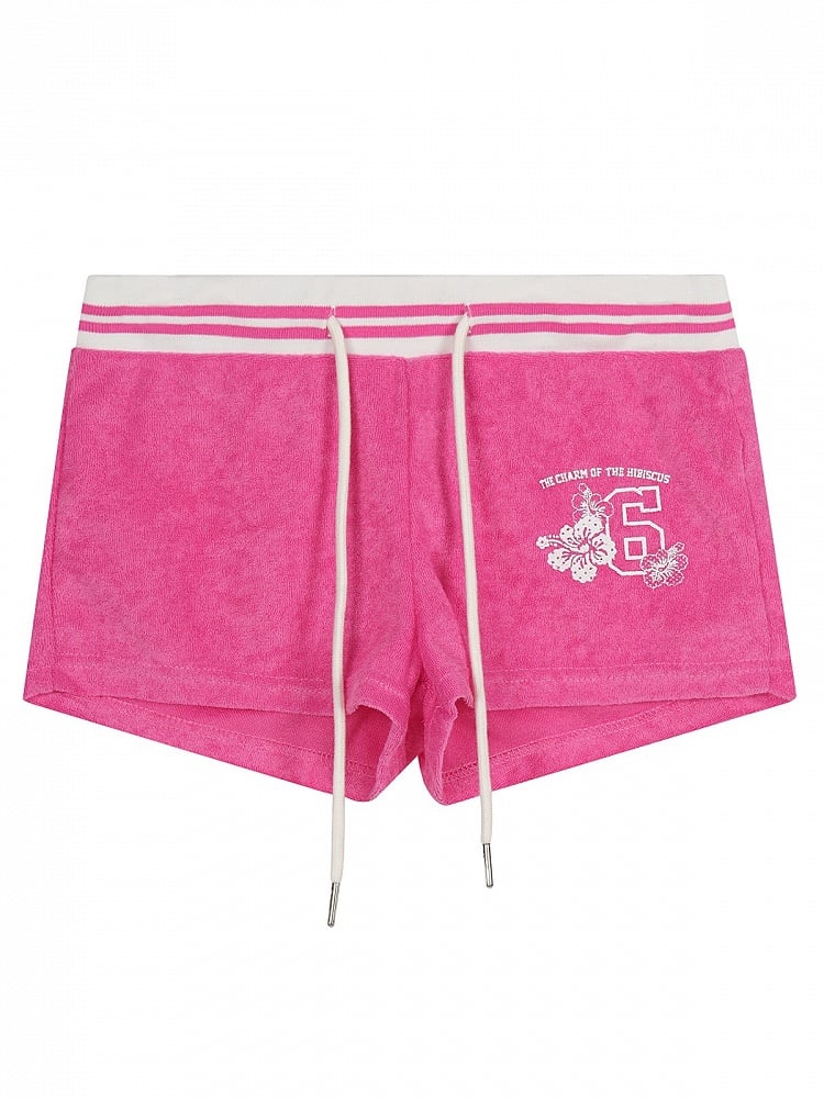 Casual Kawaii Rose Pink Letter Print Drawstring Shorts - Languid Park
