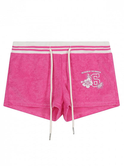 Casual Kawaii Rose Pink Letter Print Drawstring Shorts - Languid Park