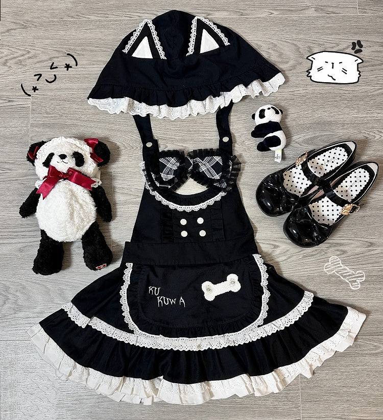 with Tiered Hat Cute Dress Ear Apron Detail Cat Alternative Suspender Black Detachable