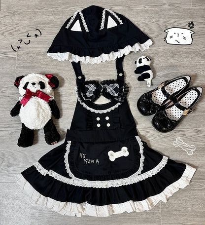 with Tiered Hat Cute Dress Ear Apron Detail Cat Alternative Suspender Black Detachable