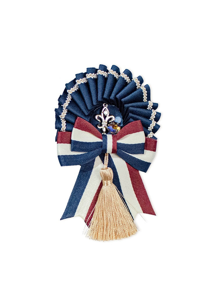 White Yellow Green Dark Blue Bow Tassel Lolita Brooch Clip - Crucis Universal Tailor Company