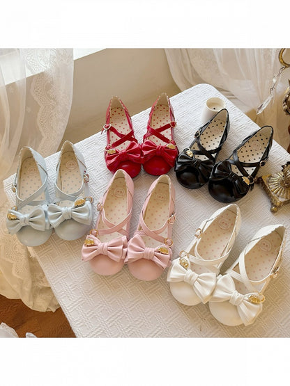 5 Colors Lolita Sweet Bowknot Round Toe Shoes - Kitten &amp; Fish Roll