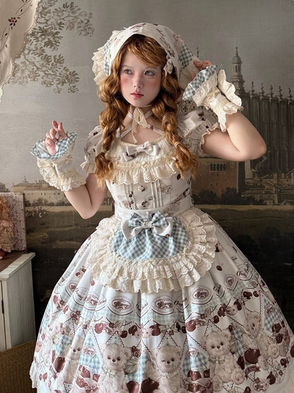 Teddy Sleeves and Short Sweet Lolita Dress White Cherry Print