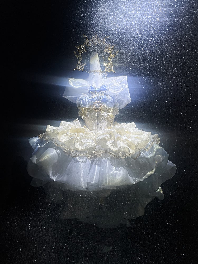 Bodice Neckline Princess Balletcore White Lolita Corset Blue Dress and Hime Off-the-shoulder