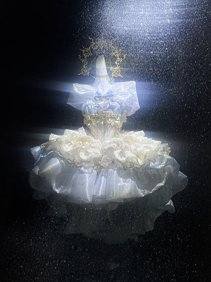 Bodice Neckline Princess Balletcore White Lolita Corset Blue Dress and Hime Off-the-shoulder