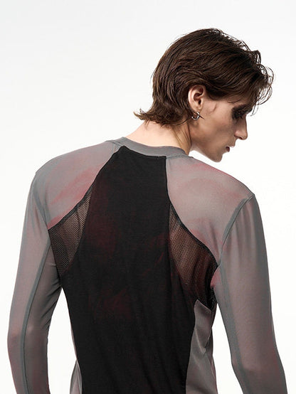 Haut coupe ajustée Panneau Manches Poignets avec trous pour les pouces Noir avec longues semi-transparentes
