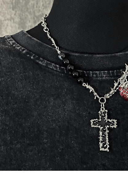 シルバークロスサンドハートペンダントソーンネックレス