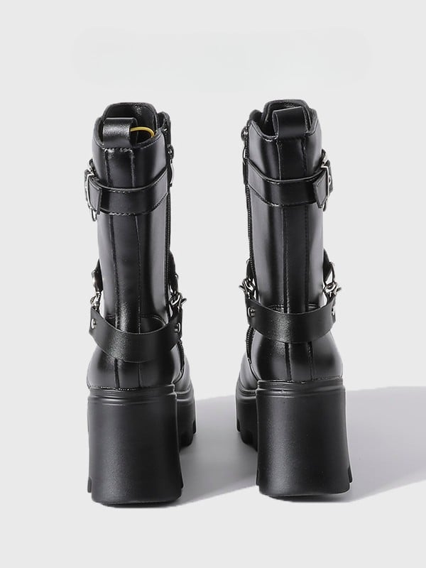 with Punk Multi-Closure System Heel Black - Chunky Boots
