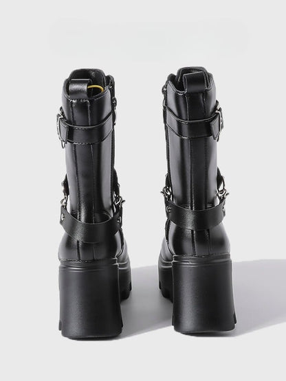 with Punk Multi-Closure System Heel Black - Chunky Boots