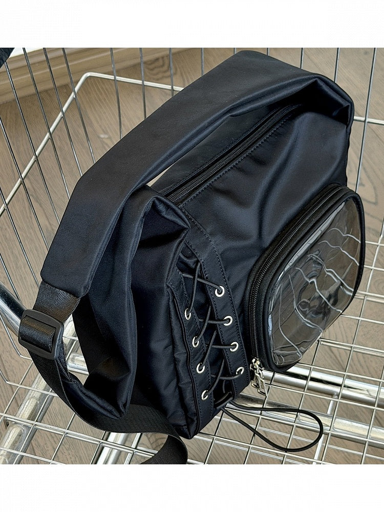Transparent Pocket Ita Bag with Wide Straps